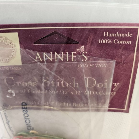 Willmaur Crafts Cross Stitch Poinsettia Doily Battenburg Lace edged #14 aida - Picture 8 of 10